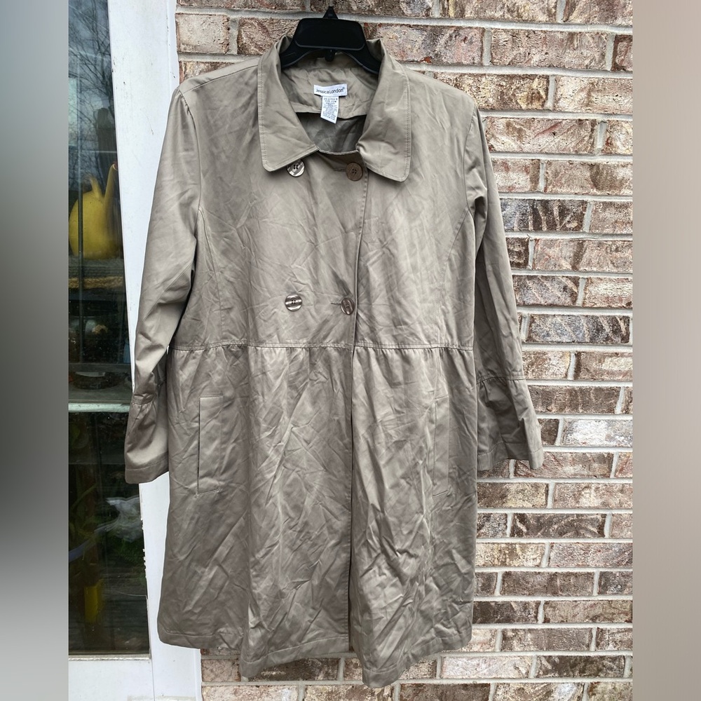 Women’s 22W Plus Jessica London Beige/Green Khaki Bell Sleeve Trench Coat